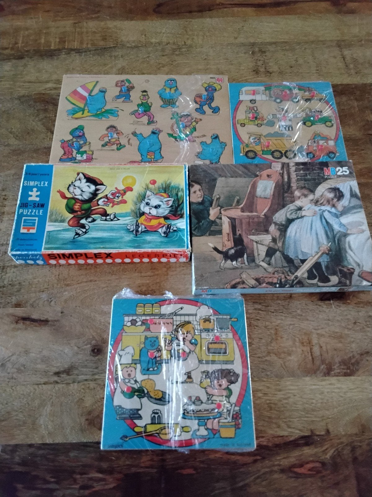 5 leuke kinderpuzzels voor uren speelplezier, 2 tot 4 jaar, Gebruikt, Ophalen of Verzenden, Van hout
