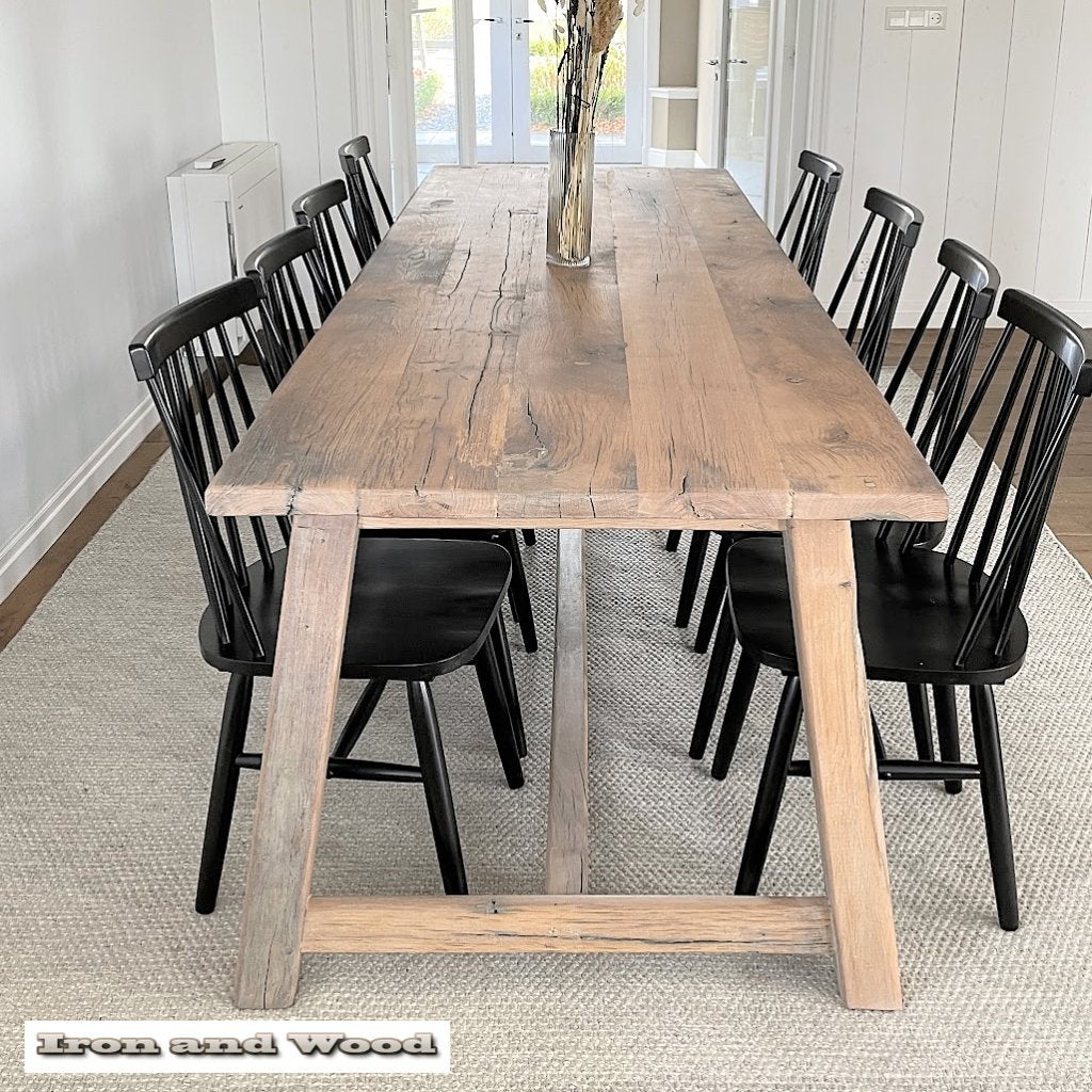 Kloostertafel  - maatwerk - oude eiken wagondelen - A poot, Ophalen