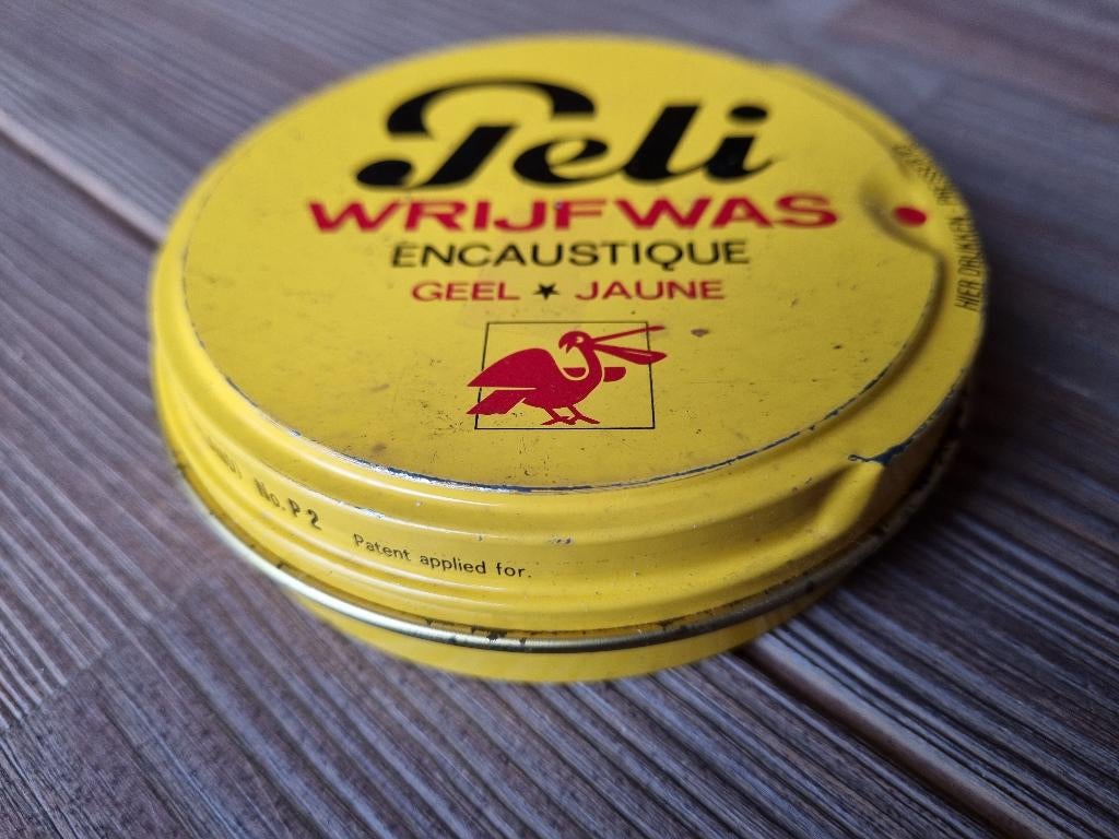 Antiek Vintage Blikje van Peli Wrijfwas Encoustique Geel, Verzenden, Gebruikt, Overige, Overige merken