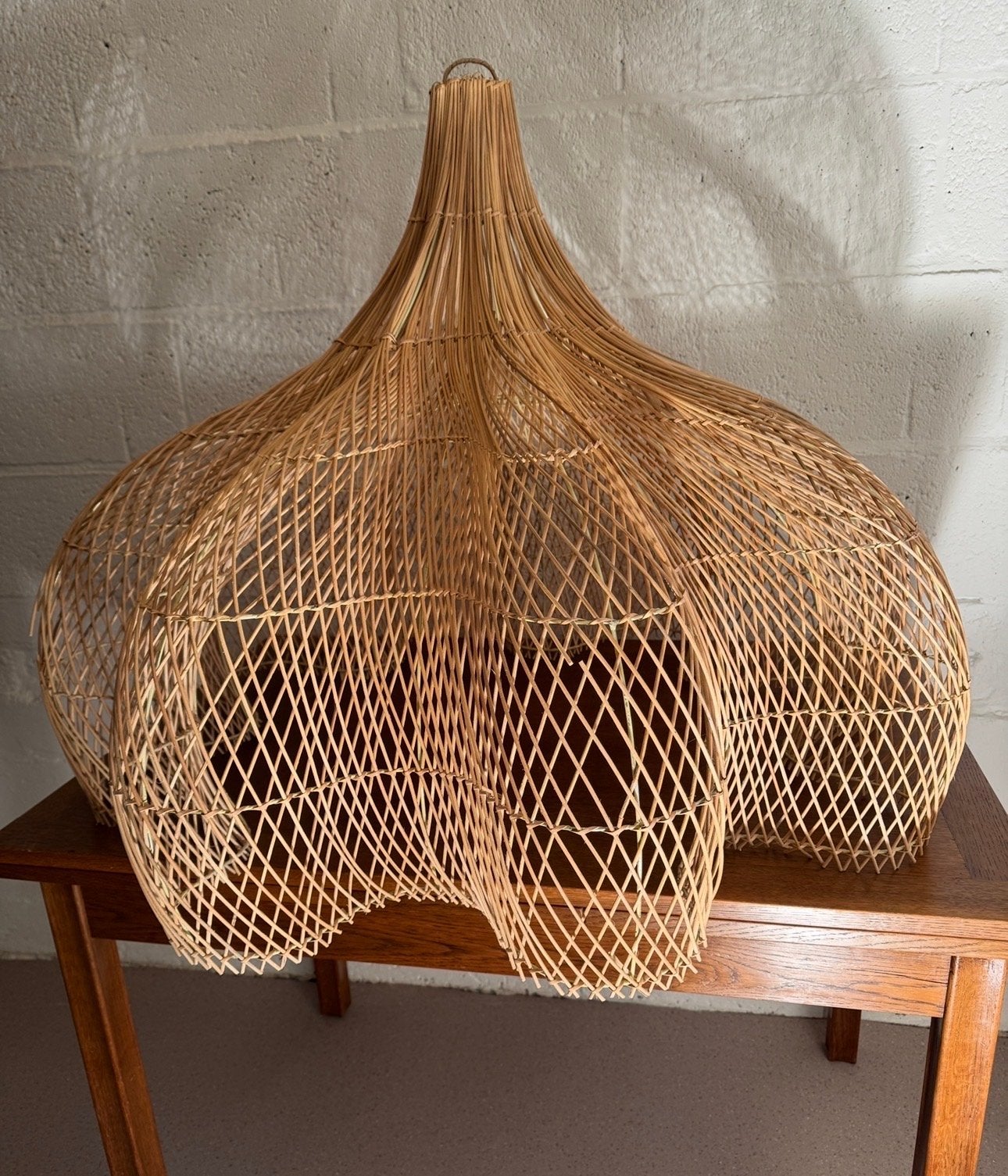 Rotan Bamboe Hanglamp Bloem Naturel - Ibiza Vibe (100x80cm), Ophalen, Gebruikt, Natuurlijk materiaal, Overige fittingen