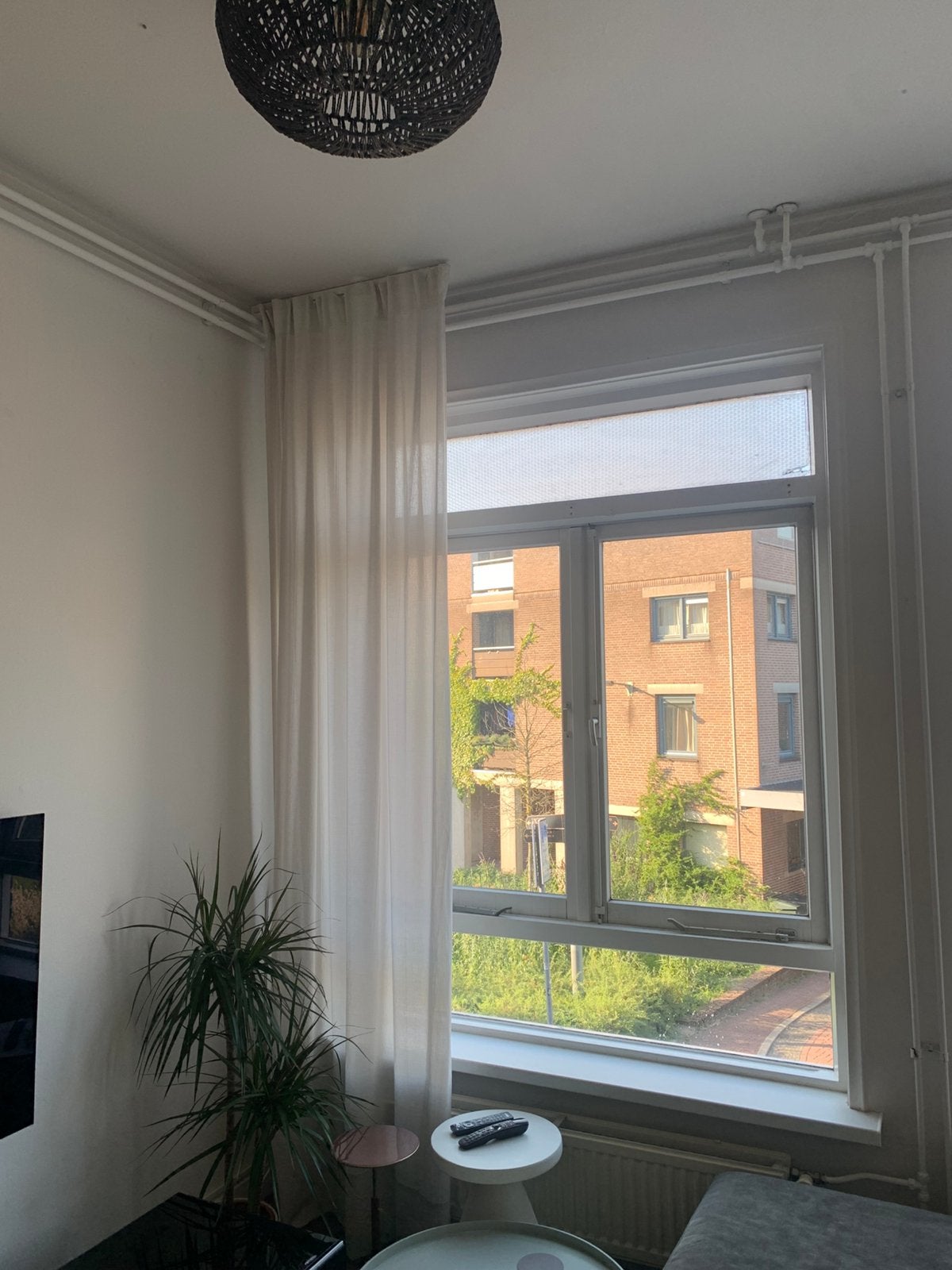2x siergordijn licht beige 75cm breed en 275cm lang, Ophalen, Zo goed als nieuw, Beige