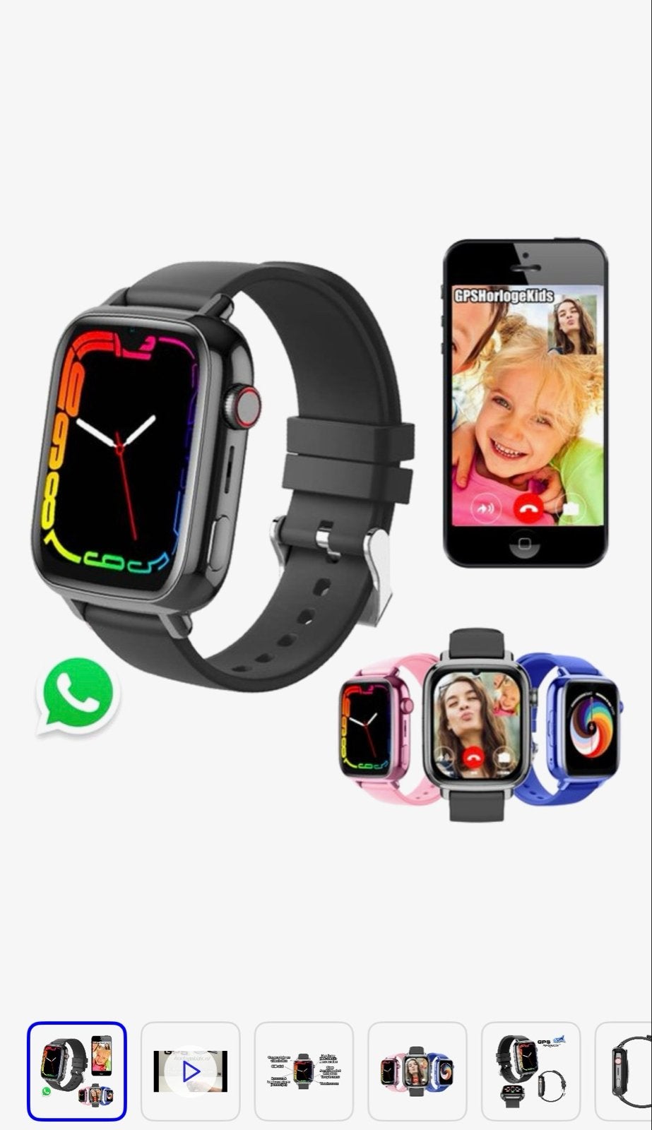 GPS Horlogekids Smartwatch - Zwart met Camera & Videobellen, Zwart, Nieuw, Ophalen of Verzenden, GPS