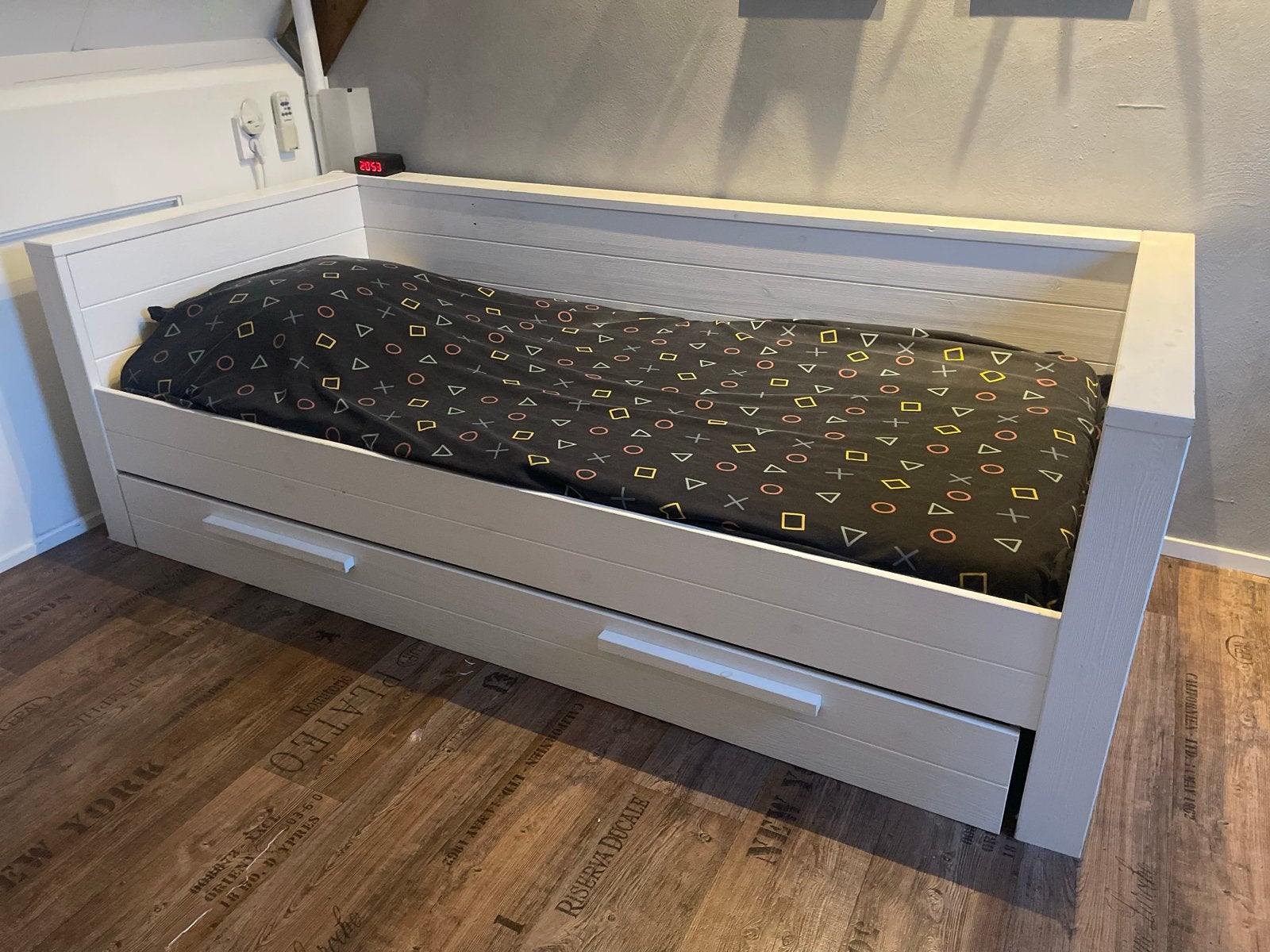 WOOOD Bedbank Dennis met lade - Wit, Ophalen, Gebruikt, 90 cm, Eenpersoons