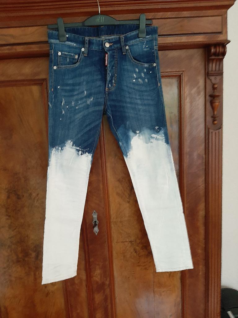 Dsquared2 blauwe jeans wit geschilderde pijpen 46, Kleding | Heren, Dsquared2, Blauw, W32 (confectie 46) of kleiner, Ophalen of Verzenden