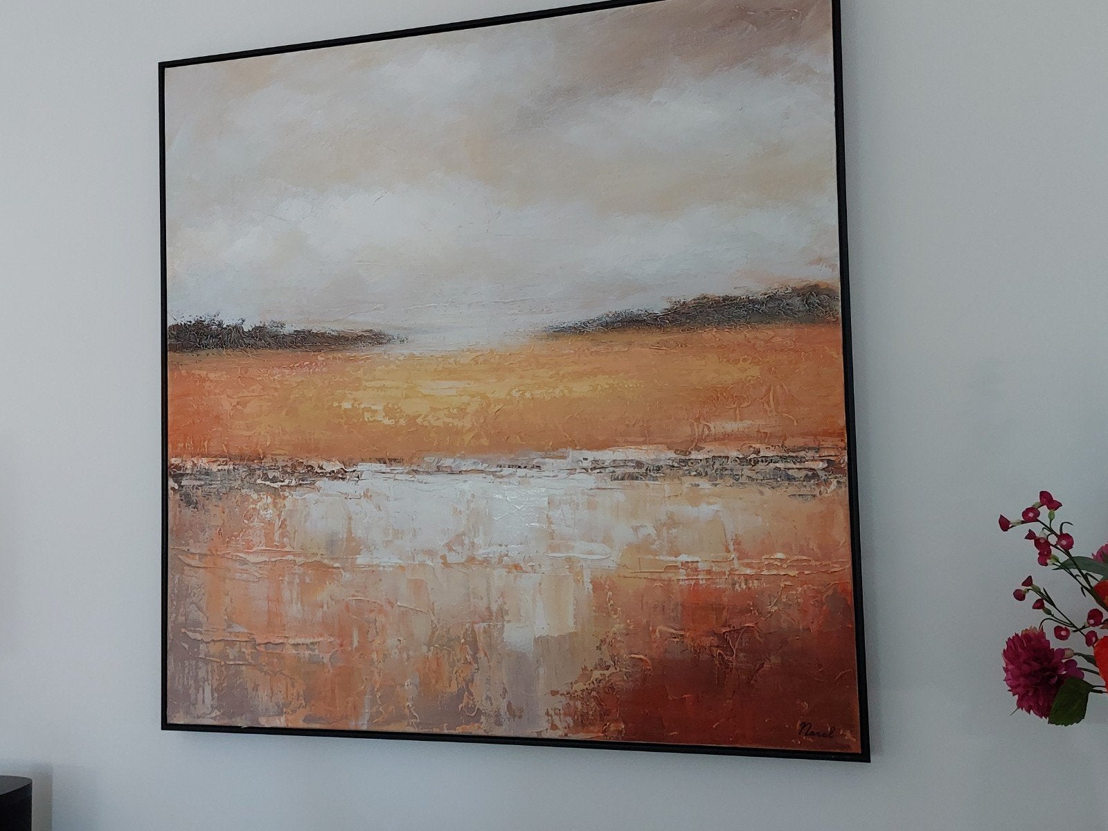 MOET WEG Abstract Schilderij: Landschap in Warme Tinten, Antiek en Kunst, Ophalen