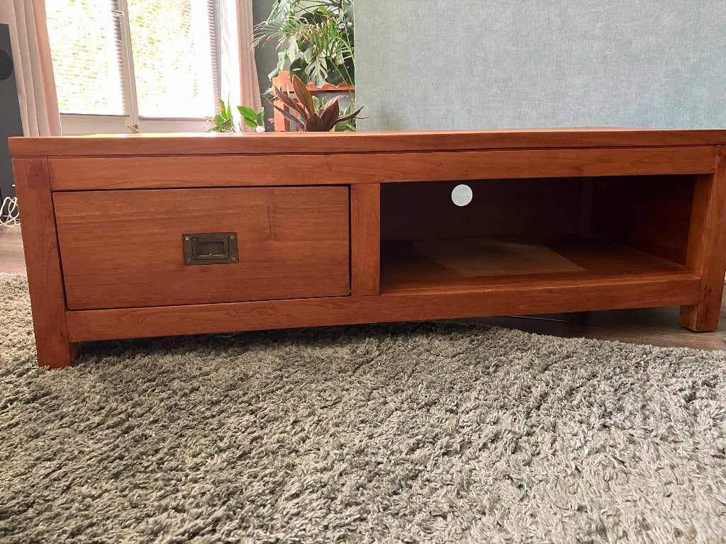 Tv kastje teak, Ophalen, Gebruikt, 100 tot 150 cm, Teakhout