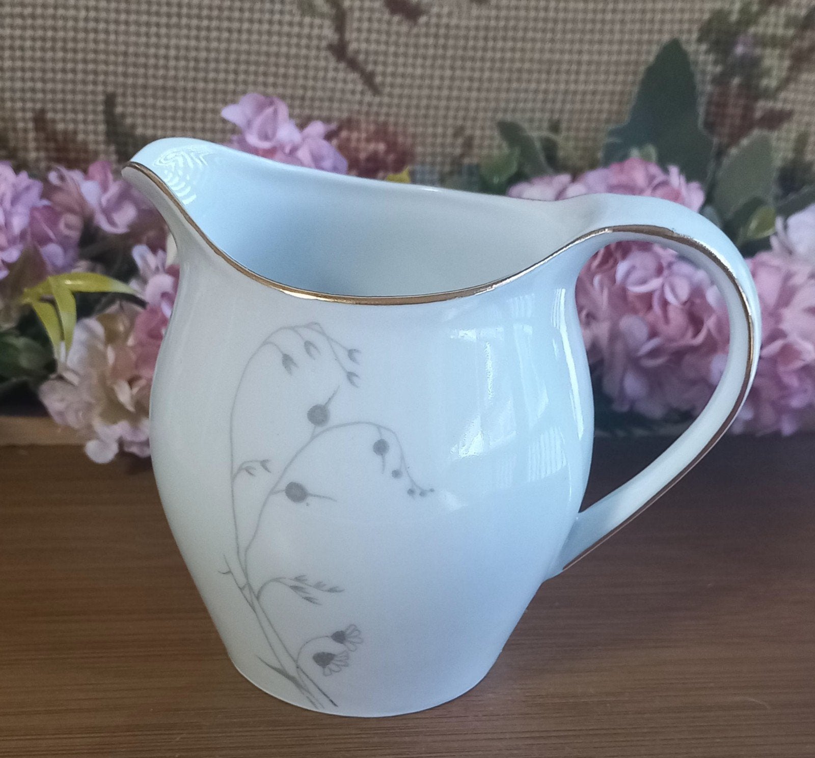 Mooi vintage melkkannetje, grijze bloempjes, Chodziez, Overige typen, Ophalen of Verzenden, Zo goed als nieuw, Overige stijlen