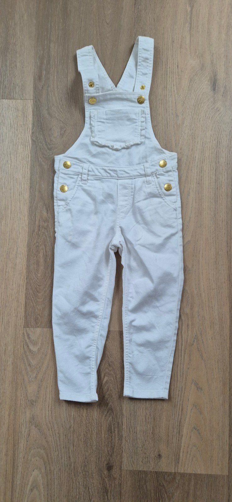 Wit spijker tuinpak/salopette, gouden knoopjes, maat 98, h&m, Broek, Meisje, H&M, Nieuw