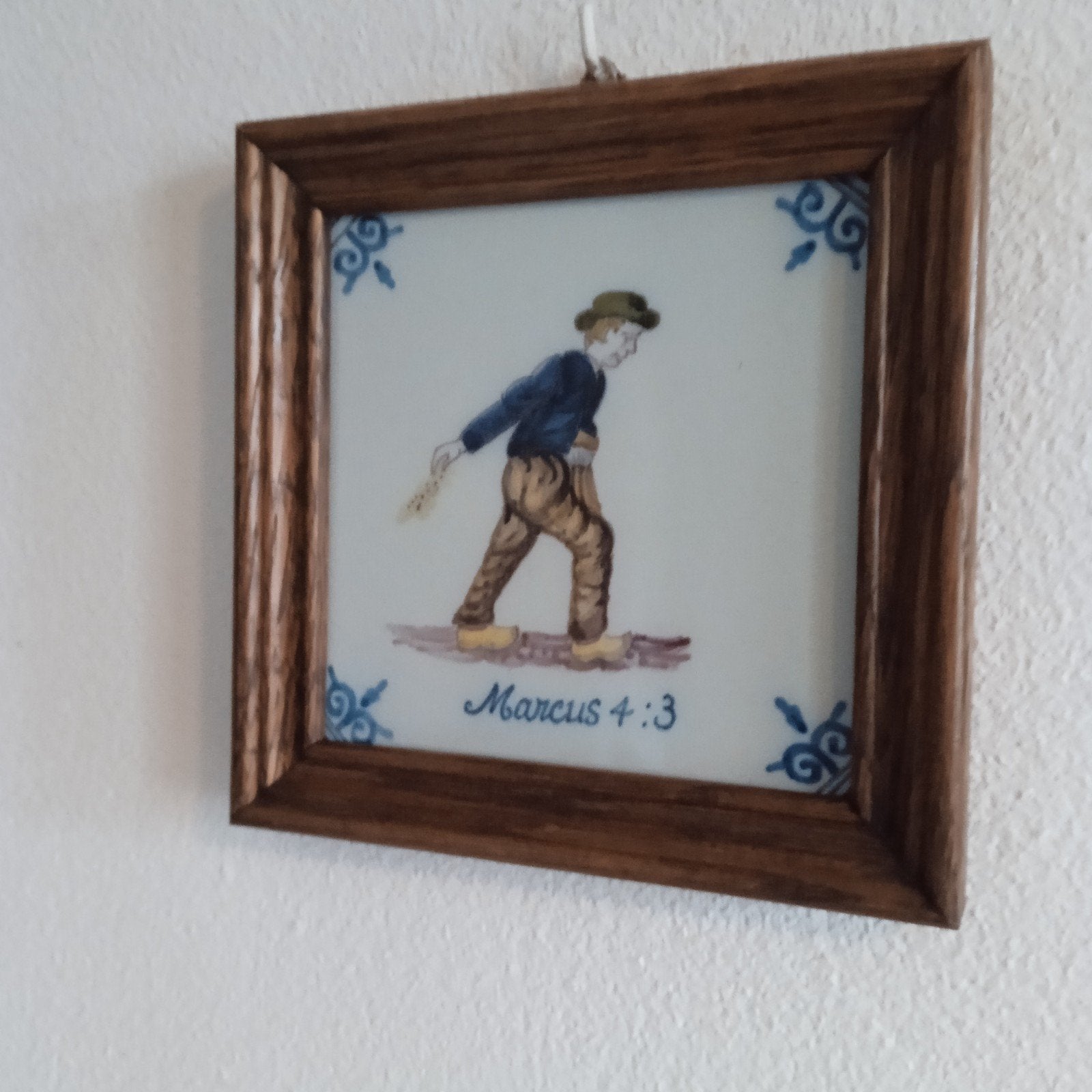 Ingelijste handgemaakte Hollandse tegel - Marcus 4:3, Ophalen of Verzenden