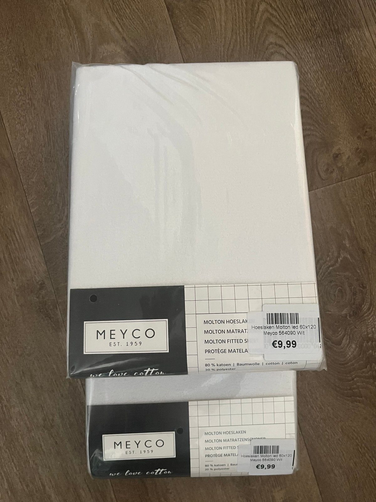 Meyco molton hoeslaken 60x120 2stuks, Jongetje of Meisje, Nieuw, Ophalen of Verzenden, Wit