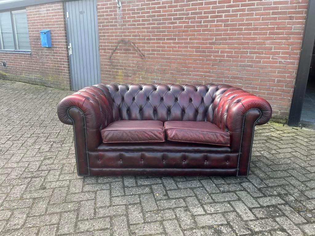 Chesterfield bank, Ophalen, Gebruikt, 150 tot 200 cm, Tweepersoons