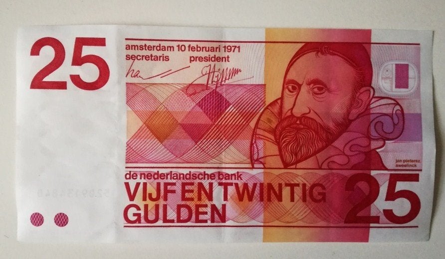 Bankbiljet 25 gulden Jan Pietersz Sweelinck 1971, Ophalen of Verzenden, 25 gulden, Los biljet