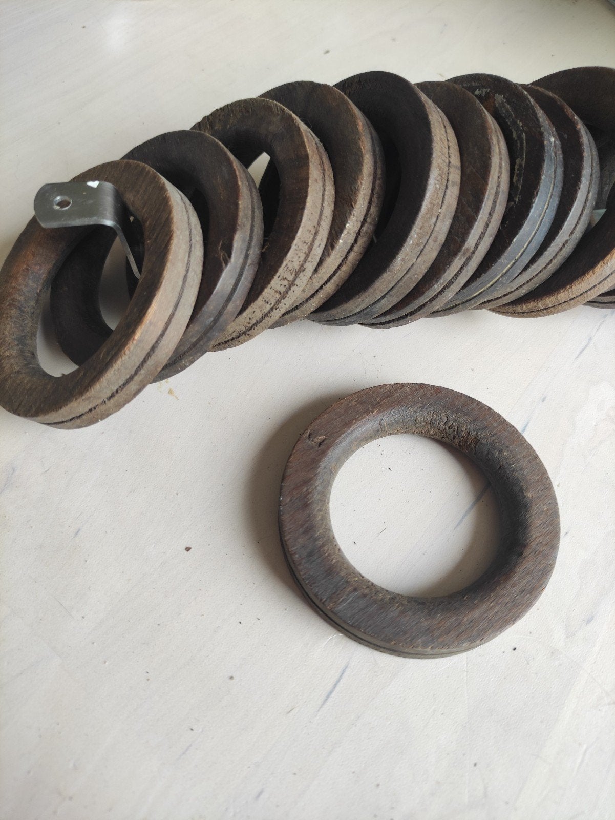 Vintage houten gordijnringen - 19 stuks, Huis en Inrichting, Ophalen of Verzenden, Gebruikt, Bruin, Vintage, Landelijk, Brocante