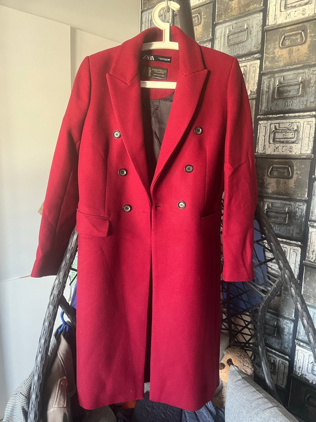Prachtige rode wollen jas van Zara, maat XS, Kleding | Dames, Jassen | Winter, Ophalen of Verzenden, Gedragen, Maat 34 (XS) of kleiner