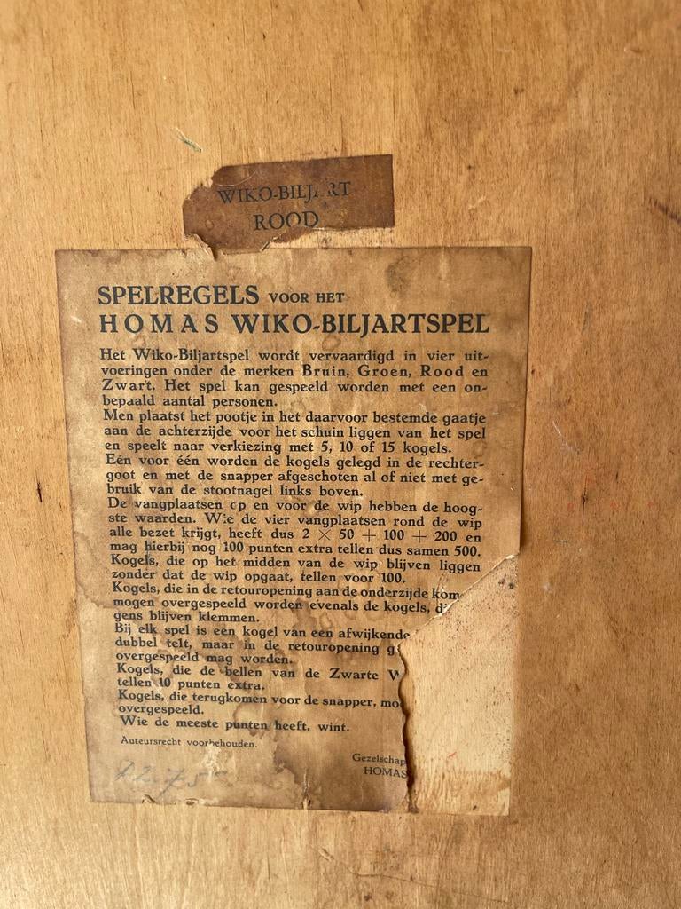 Vintage Homas Wiko Biljartspel - Oud Hollands Spel, Ophalen of Verzenden