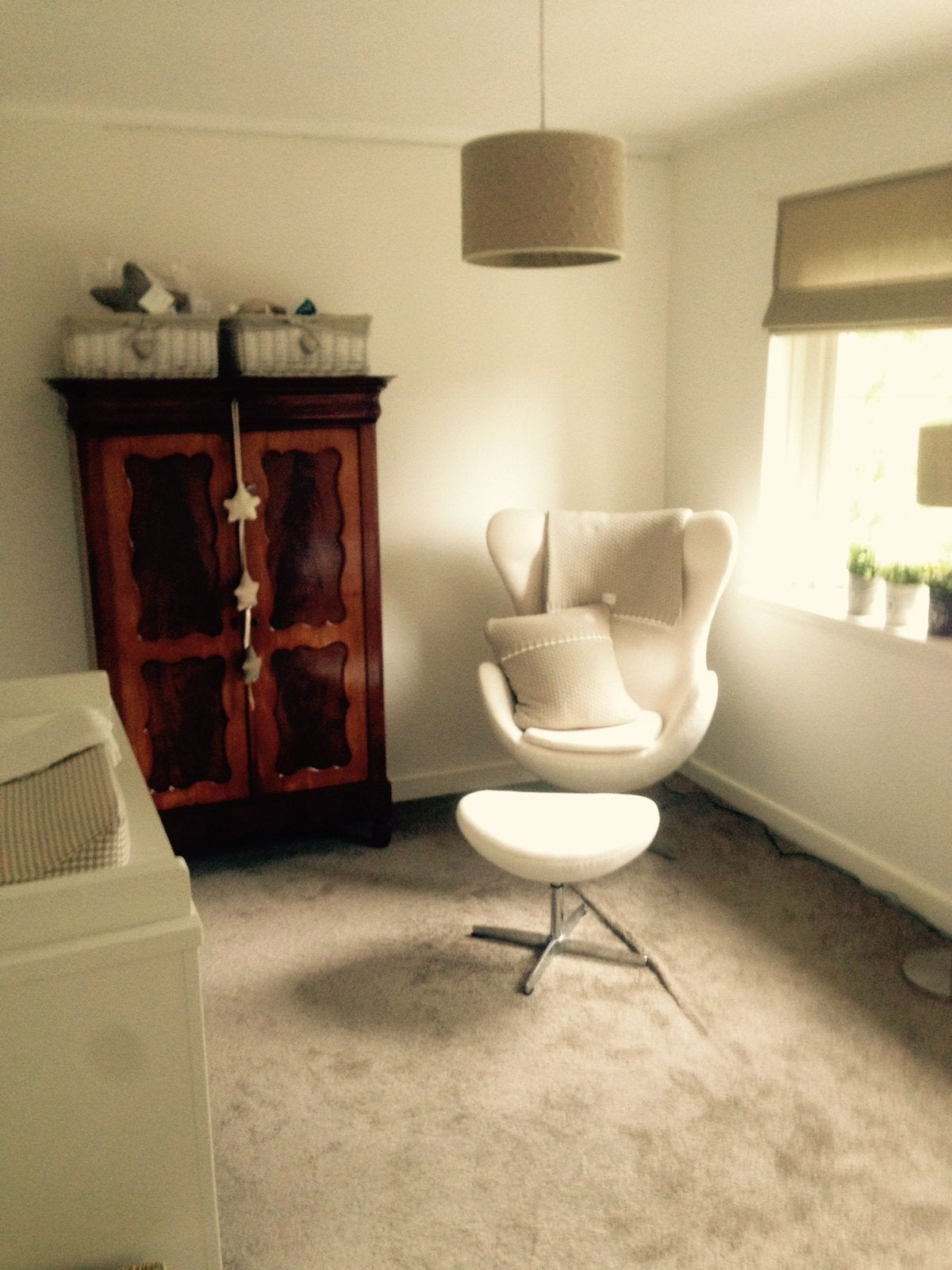 Creme-witte cocoon chair footstool kinder- peuter- woonkamer, Ophalen, Tijdloos design, Gebruikt, 75 tot 100 cm