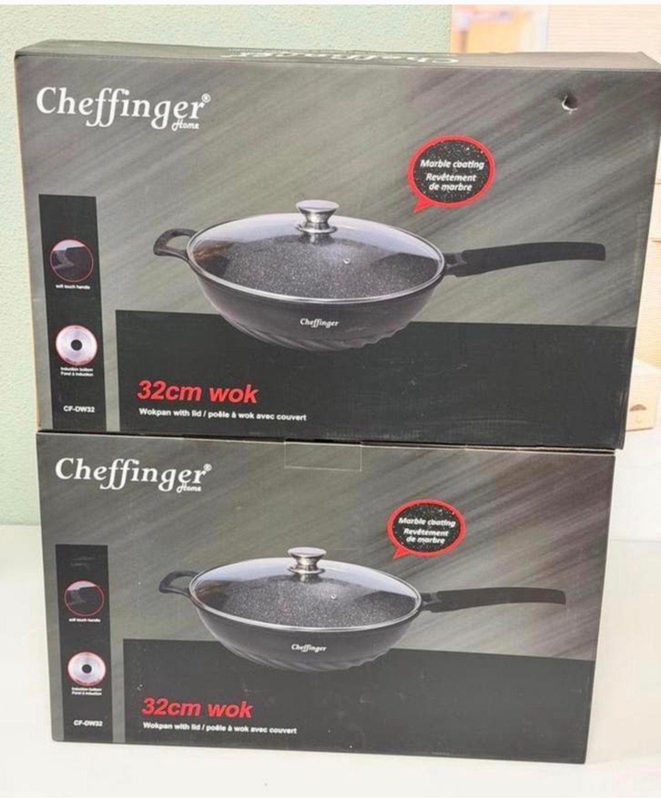 Cheffinger Wokpan wok-pan XL 32 cm met Deksel Inductie Nieuw, Ophalen of Verzenden, H, H, H
