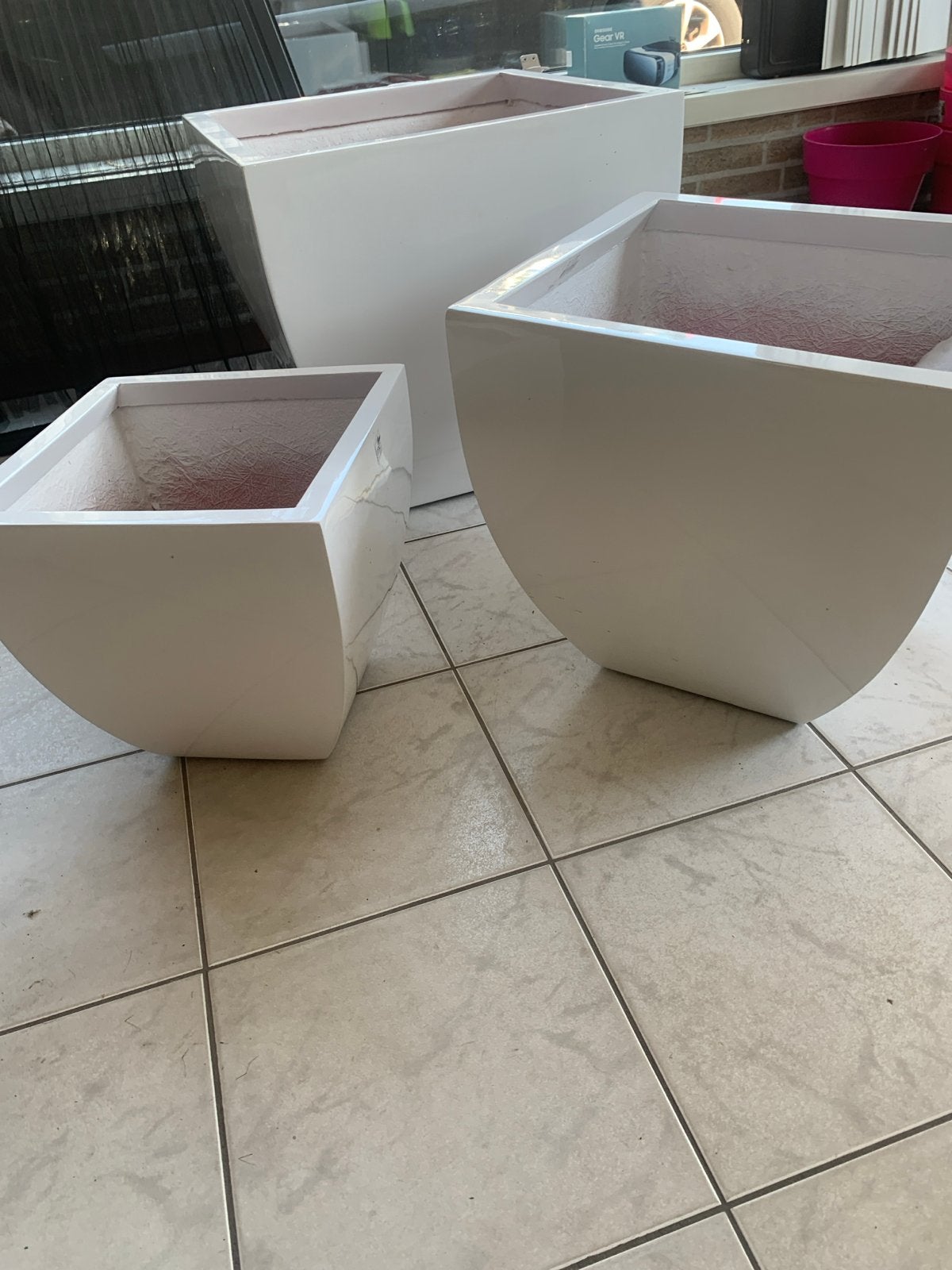 Set van 3 Witte Bloempotten - Diverse Maten, Ophalen, Kunststof, Gebruikt, Minder dan 60 cm