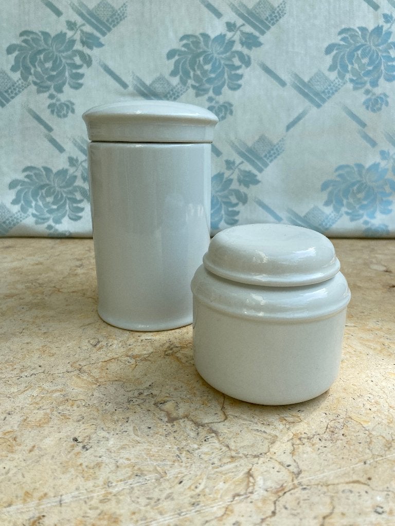 Oude cremepotten, zalfpot, apothekerspot, porselein, 2X, Antiek en Kunst, Ophalen of Verzenden
