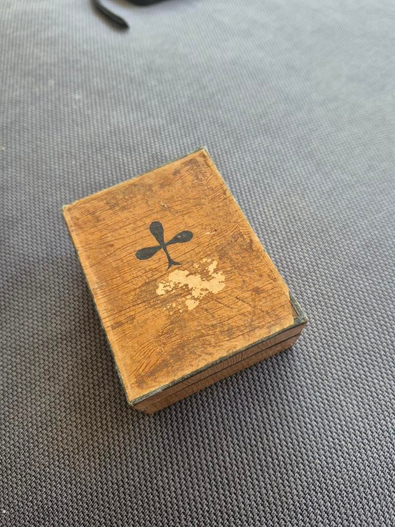 Vintage houten doosje met klaverblad decoratie, Verzamelen, Ophalen of Verzenden, Gebruikt