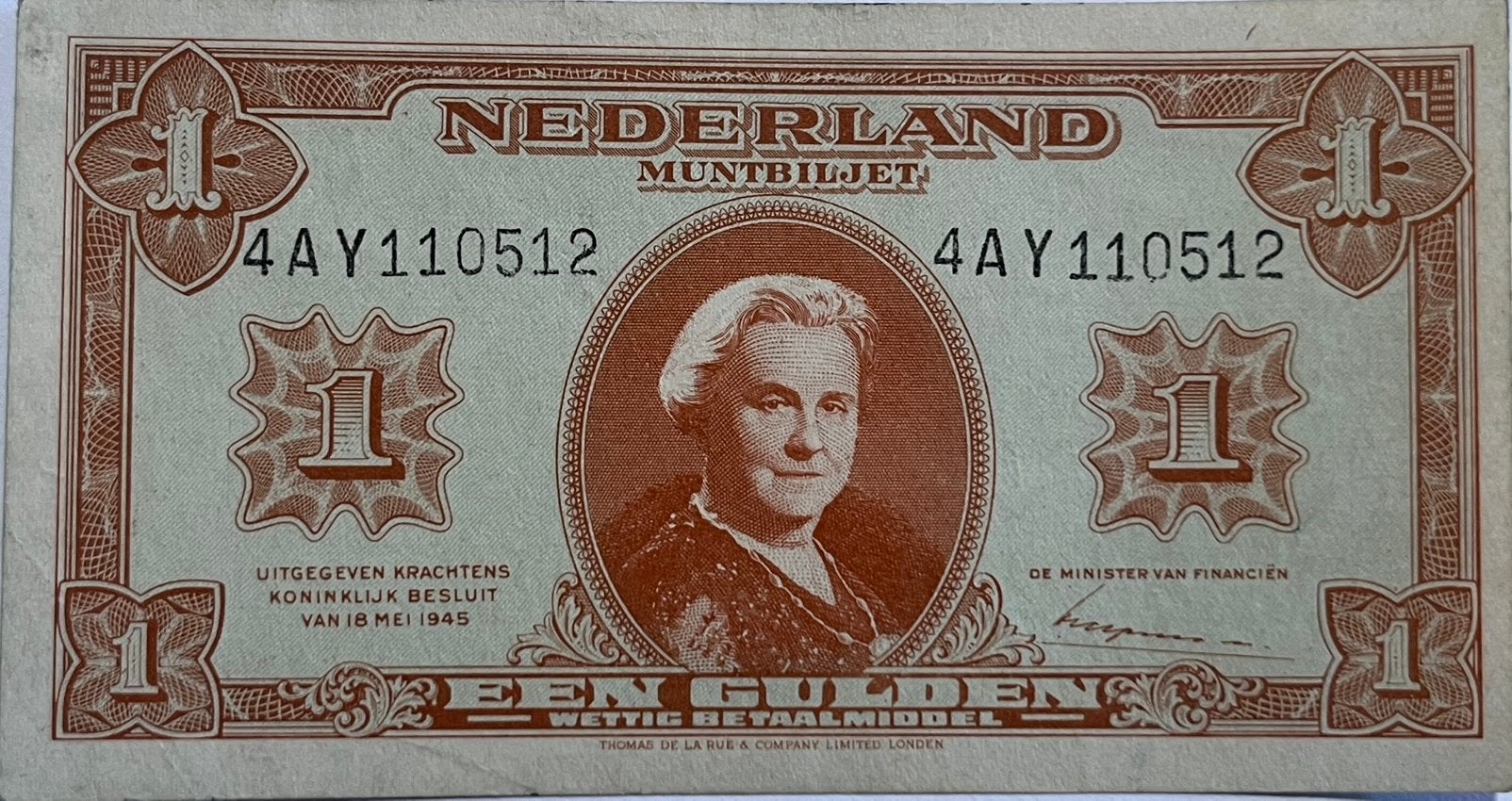 Een gulden 1945 midruk met blanco achterzijde, Postzegels en Munten, Bankbiljetten | Nederland, Ophalen of Verzenden, 1 gulden