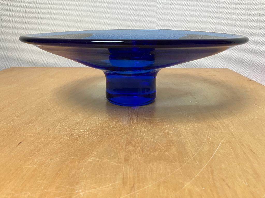 Blauwe ovale glazen schaal Krosno, 29 x 24 x 10, Antiek en Kunst, Antiek | Glas en Kristal, Ophalen of Verzenden