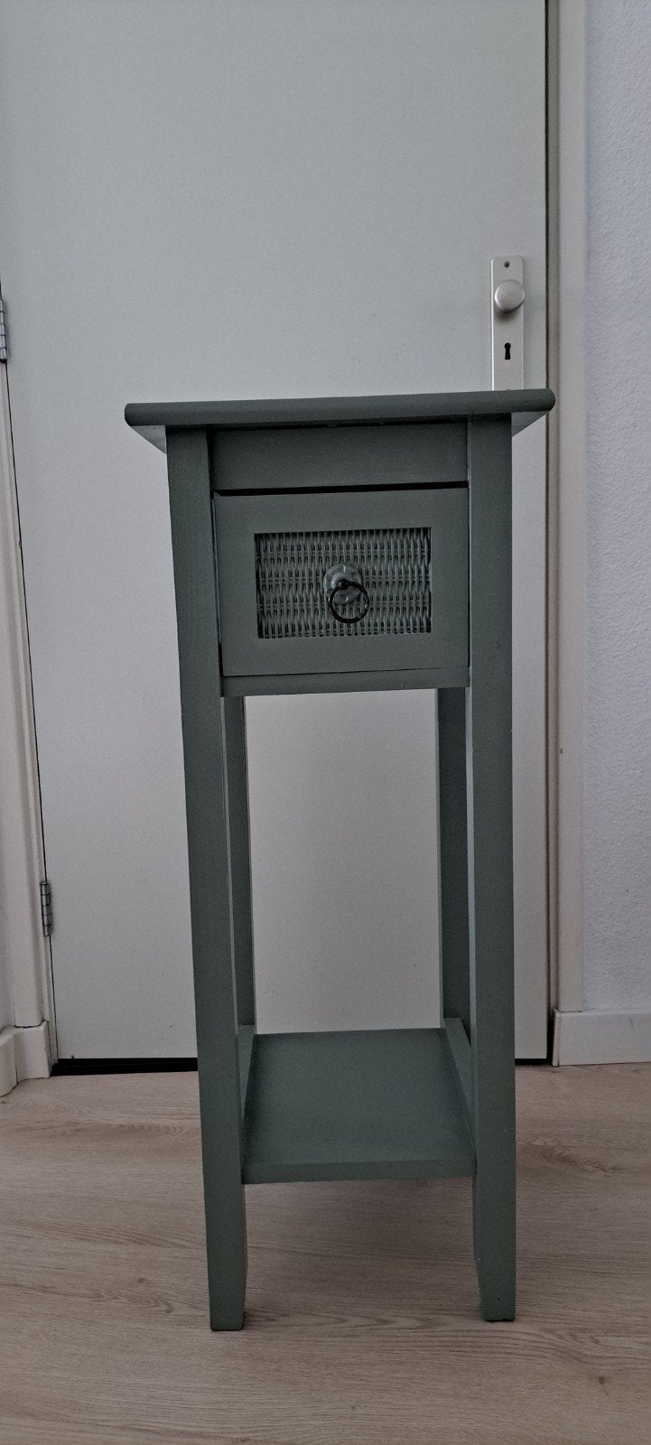 telefoontafeltje, Smal bijzettafeltje met lade - Groen, Ophalen, Minder dan 55 cm, Gebruikt, Landelijk