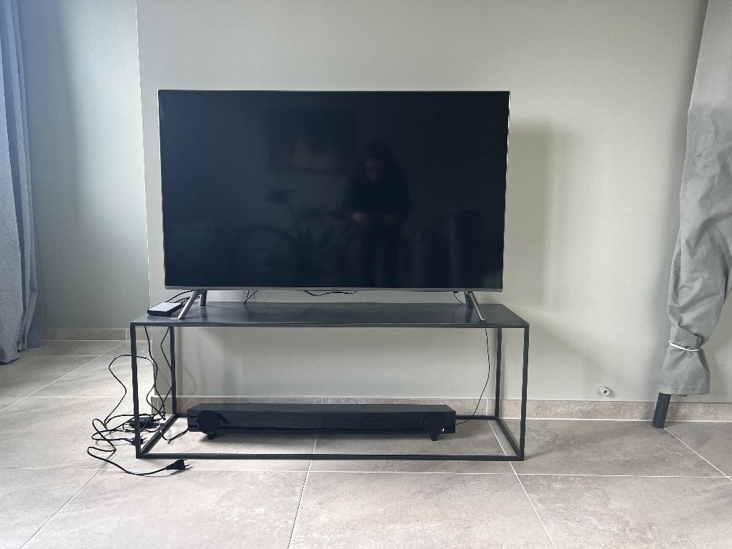 Hippe, handgemaakte blauwstalen Site Table, Ophalen, 100 tot 150 cm, Zo goed als nieuw, 25 tot 50 cm