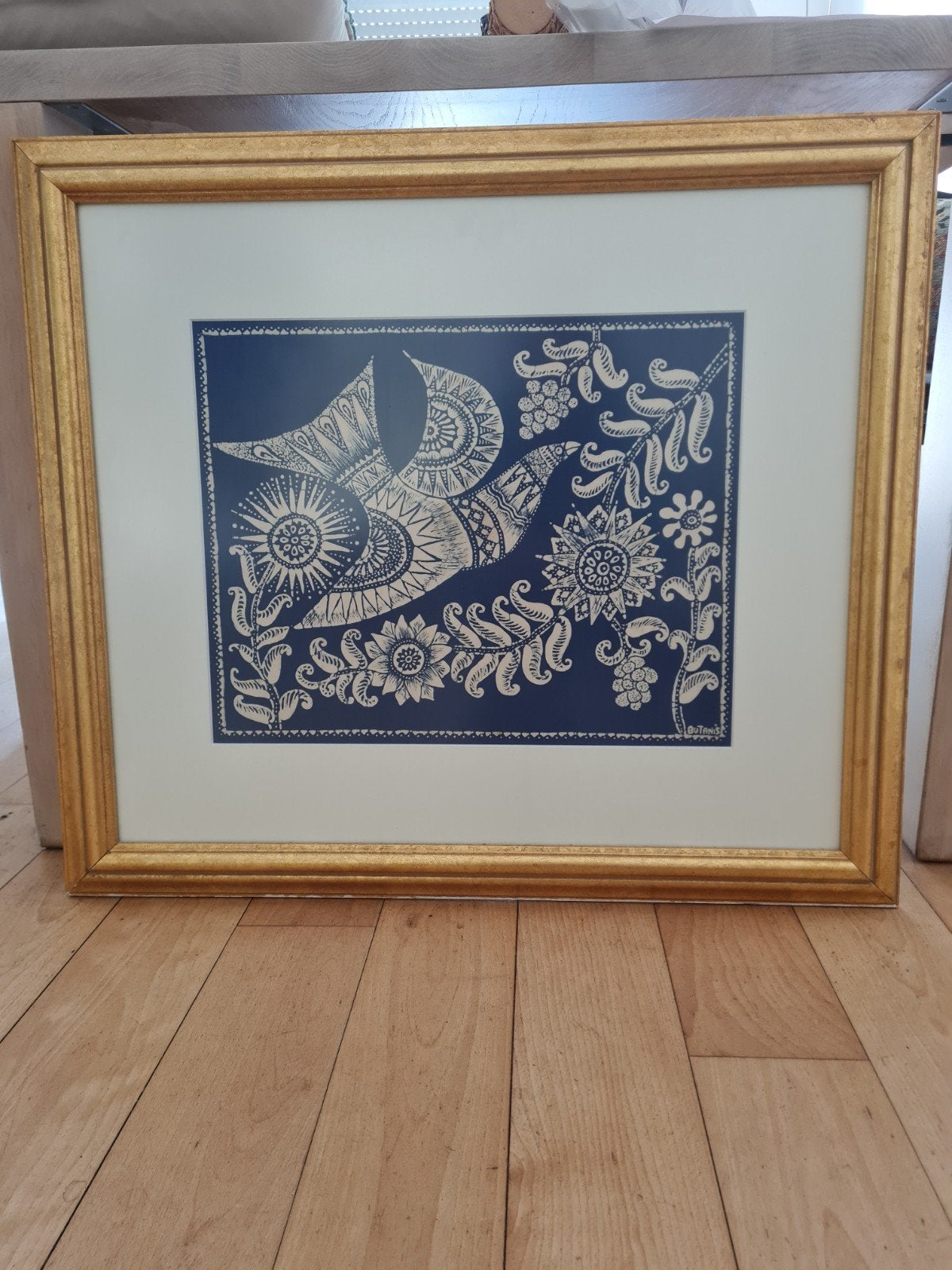 Batik schilderij in gouden lijst, Antiek en Kunst, Ophalen