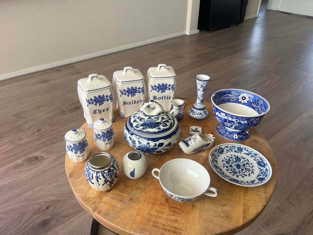 Delfts blauw partij – potten, schaal, servies, Antiek en Kunst, Verzenden
