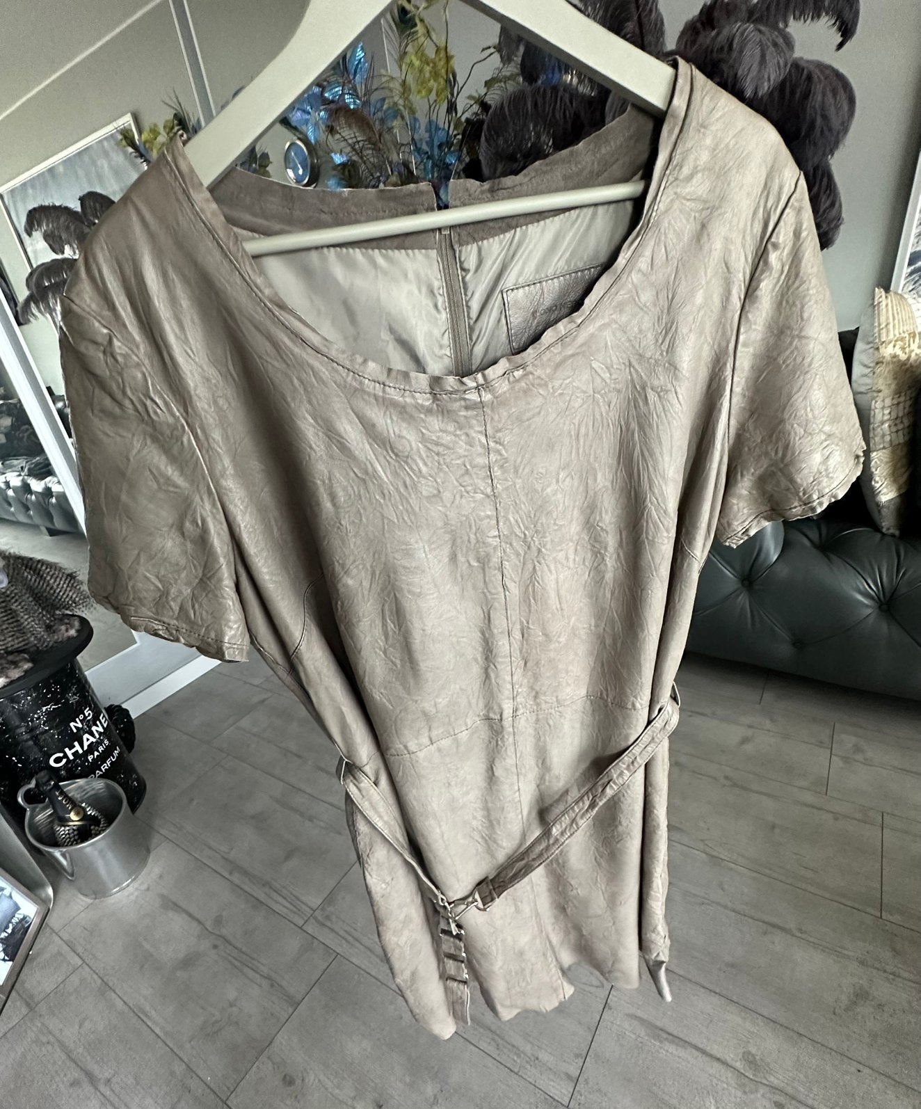 Cigno Nero , zacht leren jurkje met centuur, 44 ( l/XL), Overige kleuren, Maat 42/44 (L), Ophalen of Verzenden, Zo goed als nieuw