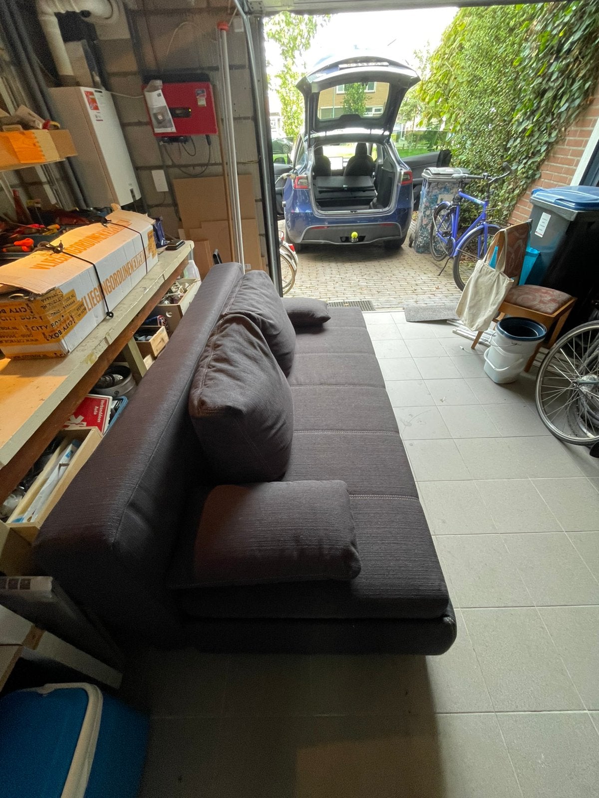 2 persoons slaapbank 200x160 antraciet stof, Huis en Inrichting, Banken | Bankstellen, Ophalen, Gebruikt, 150 tot 200 cm, Driepersoons