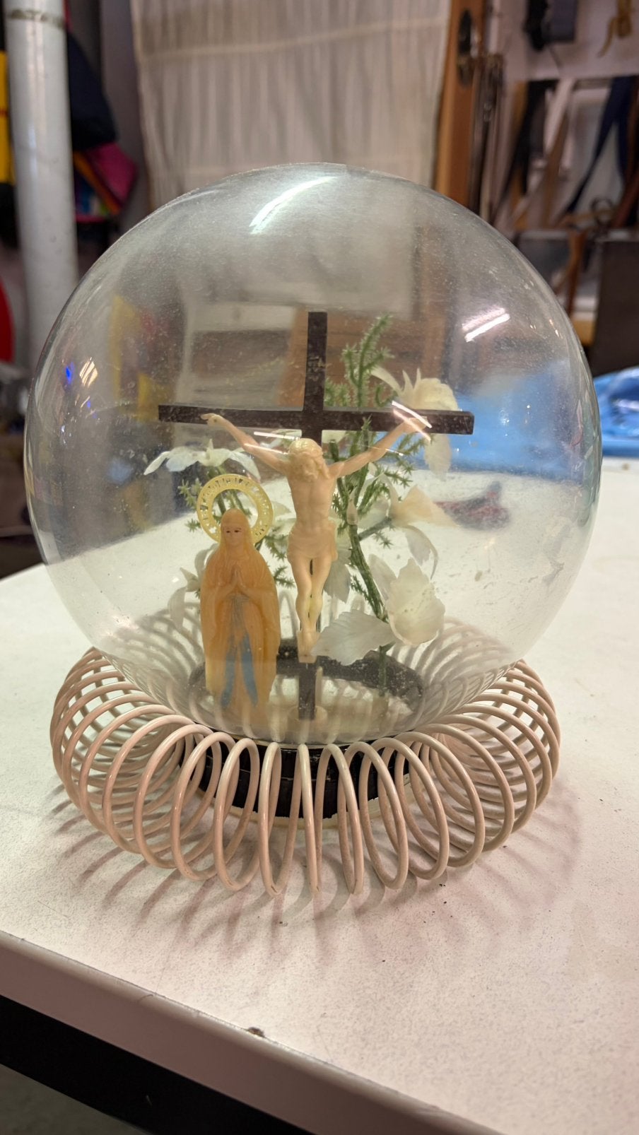 Vintage franse religieuze glazen bol, Antiek en Kunst, Antiek | Religie, Ophalen of Verzenden