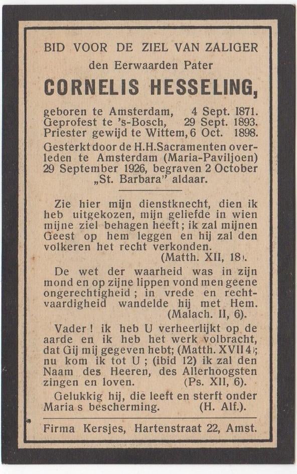 Pater Cornelis Hesseling 1871 Amsterdam + 1926 Amsterdam, Verzenden