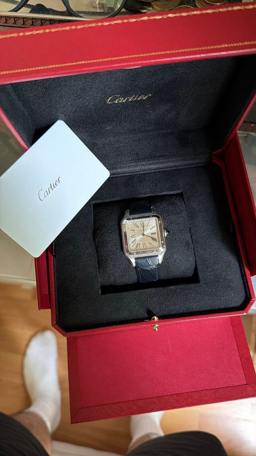 Cartier santos Dumont Small, Leer, Staal, Polshorloge, Nieuw
