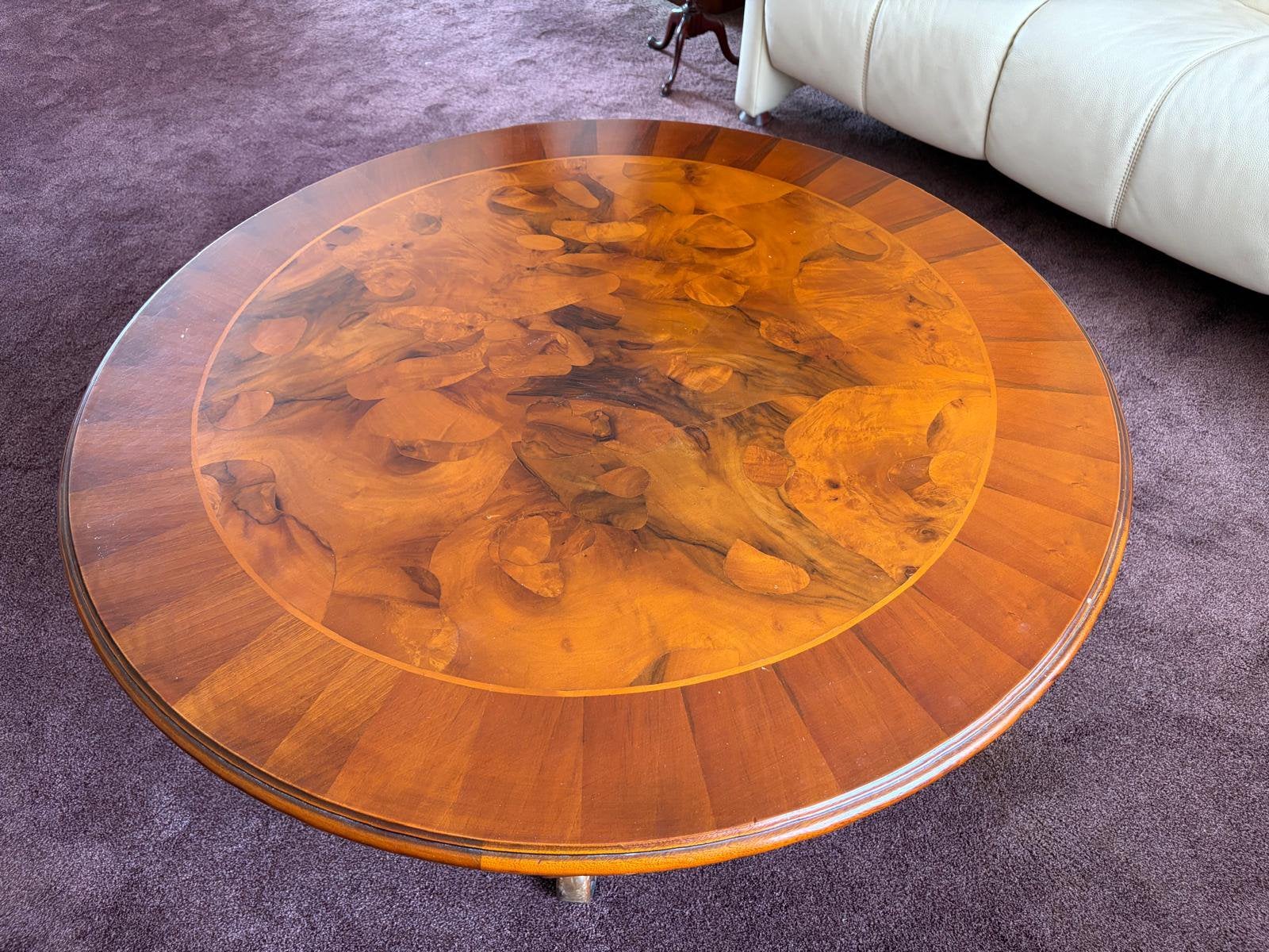 Ronde salontafel met ingelegd finieerblad, Ophalen, 50 tot 100 cm, Rond, 50 tot 100 cm