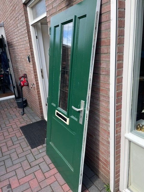 Voordeur beslag, Doe-het-zelf en Verbouw, Ophalen of Verzenden, Gebruikt, Rvs, Klink of Kruk