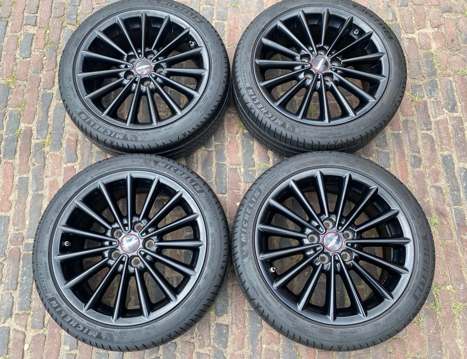 17” Mini F55 JCW 505 velgen + tpms + NIEUWE michelin banden, Banden en Velgen, Nieuw, 17 inch, Zomerbanden