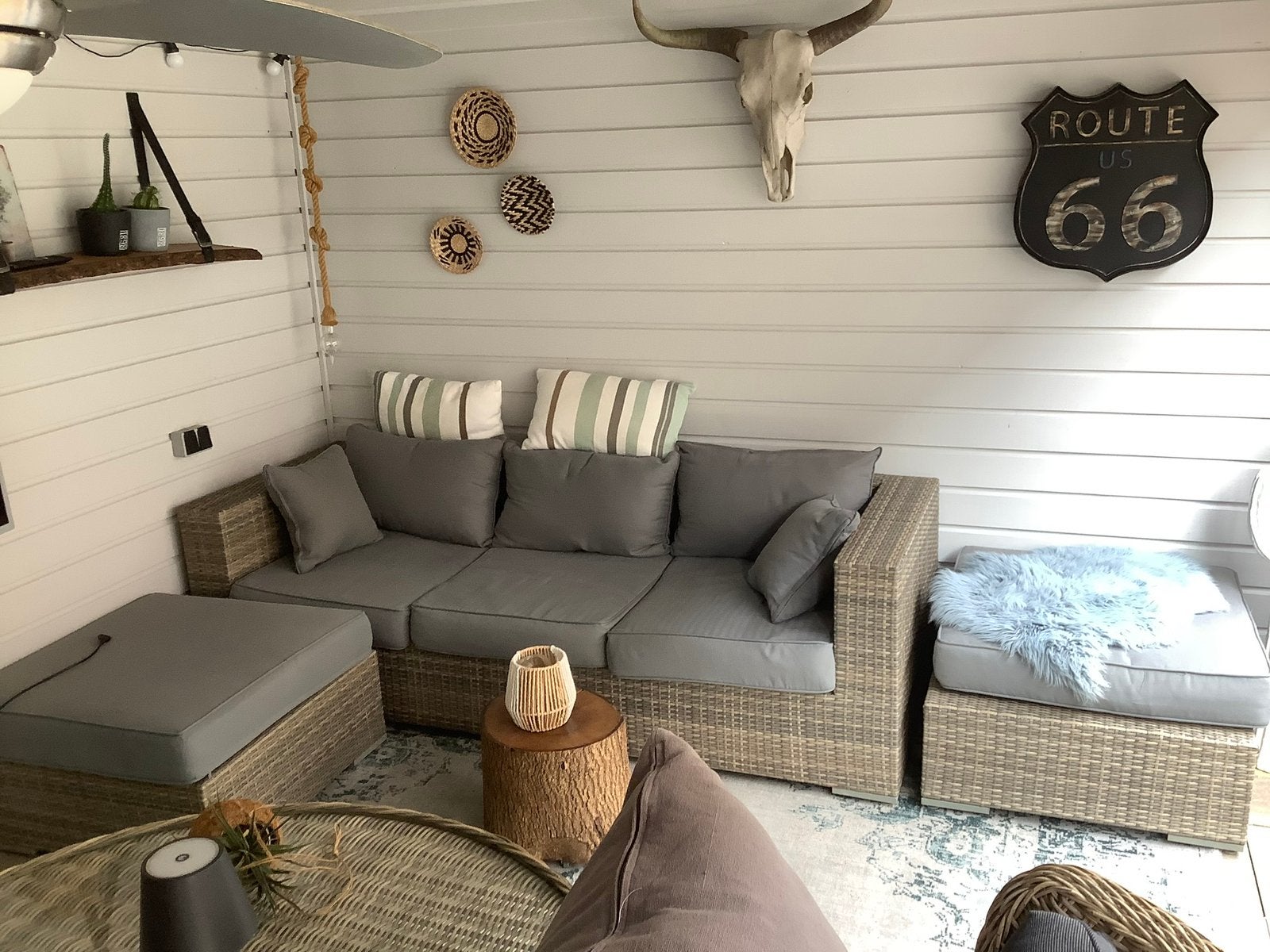 Loungebank met 2 hockers, Gebruikt, 3 zitplaatsen, Hocker, Ophalen of Verzenden