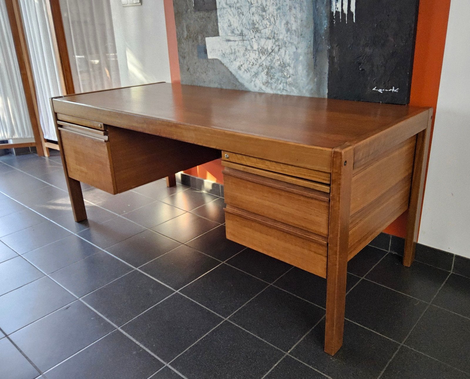 vintage directiebureau in teakfineer, stijl design Möbler, Ophalen, In hoogte verstelbaar