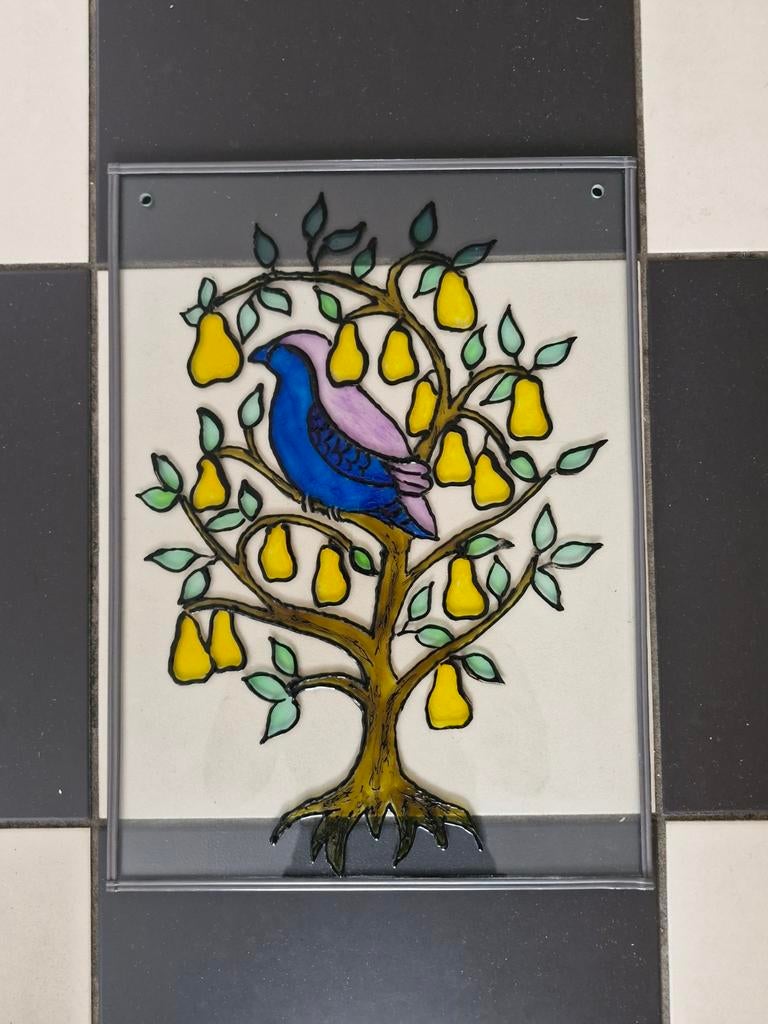 Glas-in-lood Stijl Raamhanger: Vogel in Perenboom, Ophalen