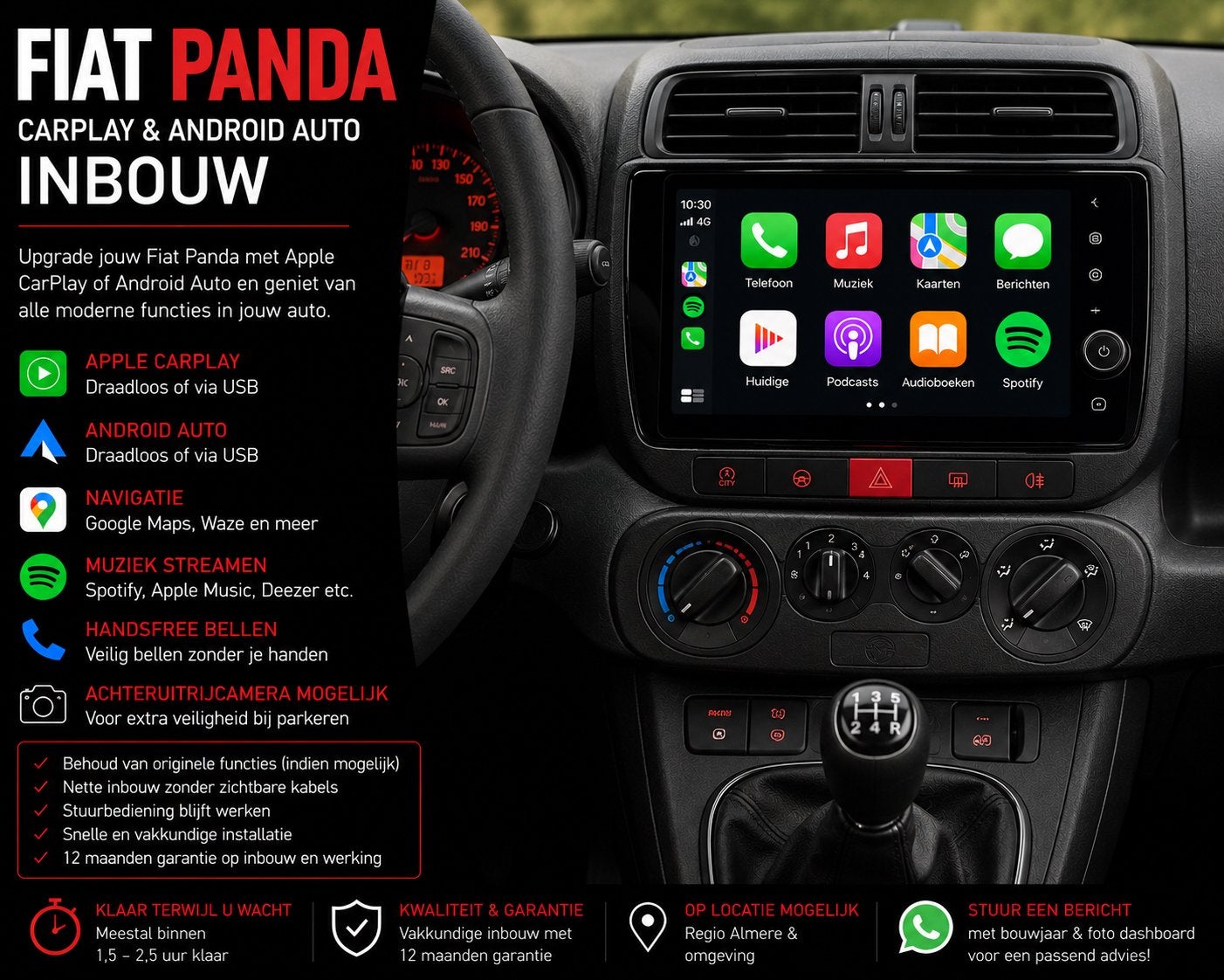 Fiat Panda CarPlay & Android Auto Inbouw, Ophalen, Zo goed als nieuw
