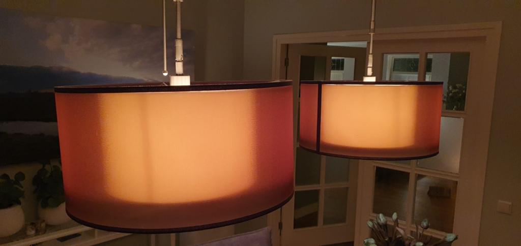 Armatuur plus set van 2 dubbele lampenkappen, Ophalen, Zo goed als nieuw, Stof, 50 tot 75 cm