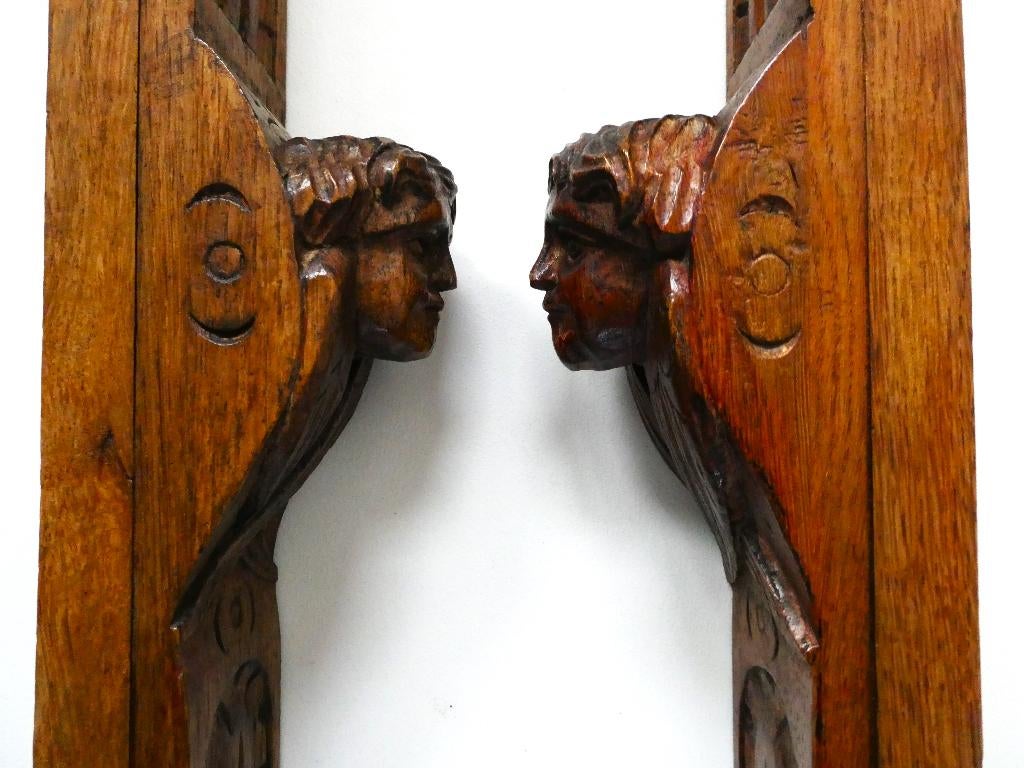 2 Houtgesneden kast ornamenten gedecoreerd met engelen engel, Houtsnijwerk, Handgemaakt, Hout, Bruin