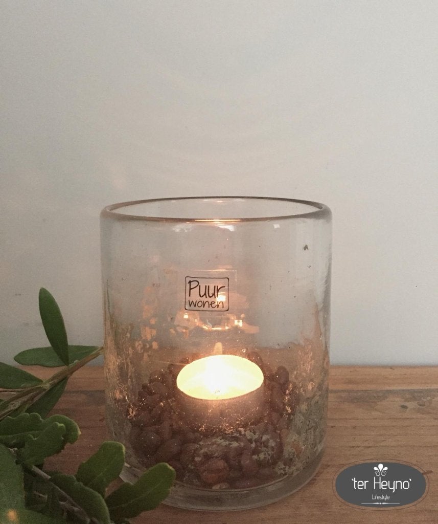 Windlicht 10/10 metal chips Puur Wonen stoer sober landelijk, Verzenden, Nieuw, Glas