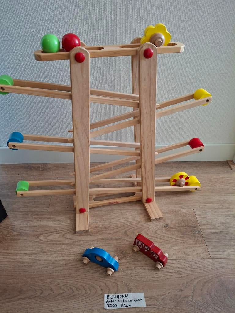 Eichhorn Auto- en Ballenbaan - Grenenhout - Compleet, Kinderen en Baby's, Speelgoed | Babyspeelgoed, Ophalen, Gebruikt, Overige typen