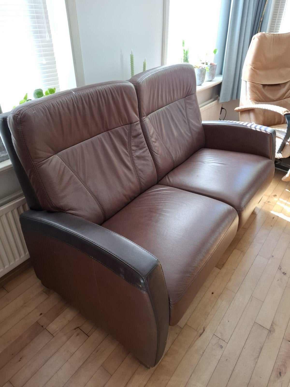 2 zitbank en 1 fauteuil, Ophalen, Gebruikt, Leer, Klassiek