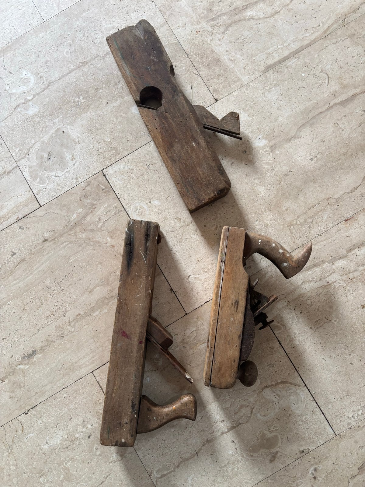 Oude houten schaven - Landelijk brocante set, Antiek en Kunst, Ophalen of Verzenden