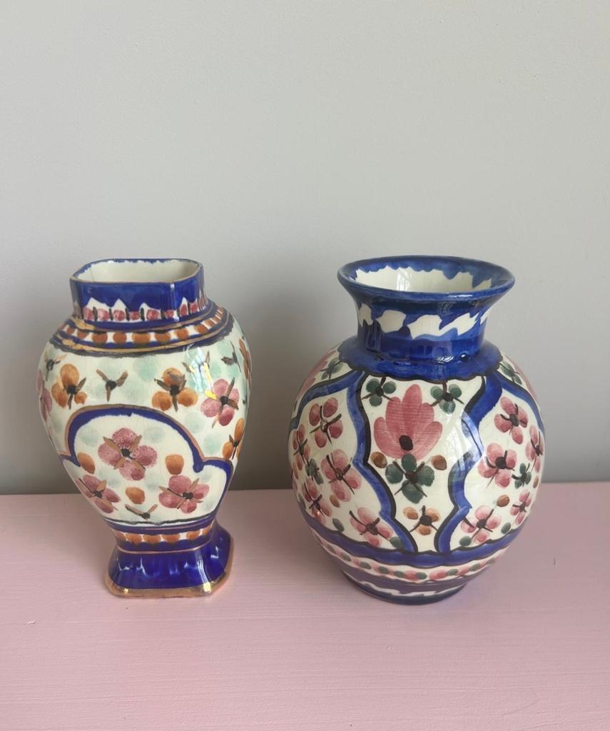 Majolica Holland Vazen - Bloemmotief, Blauw & Goud, Ophalen of Verzenden