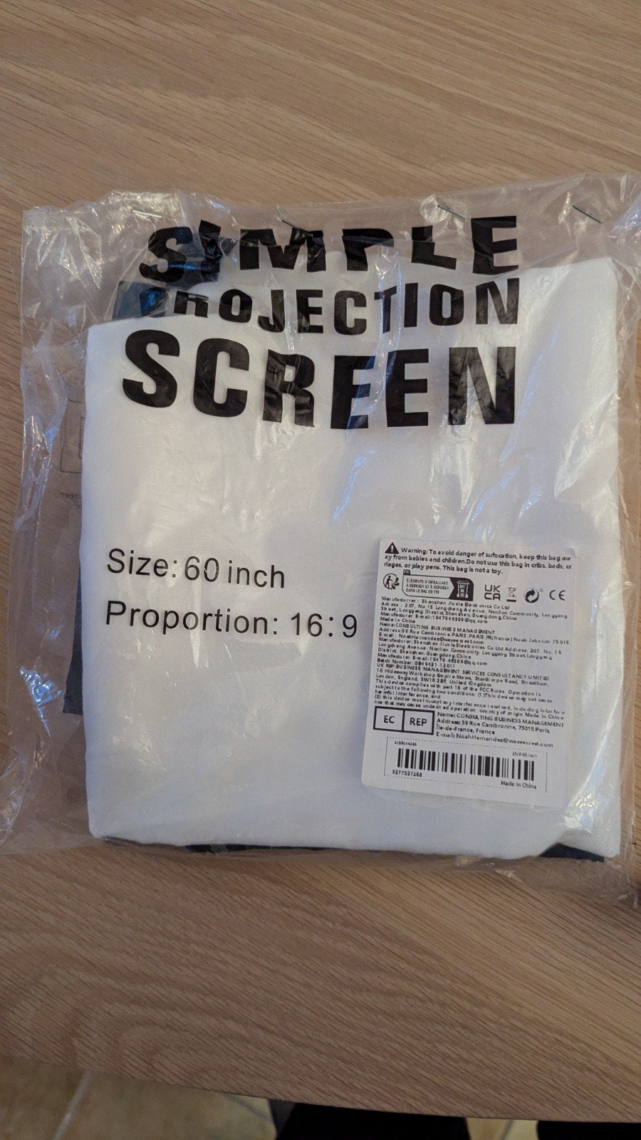 Eenvoudig projectiescherm 60 inch 16:9, Ophalen, Nieuw